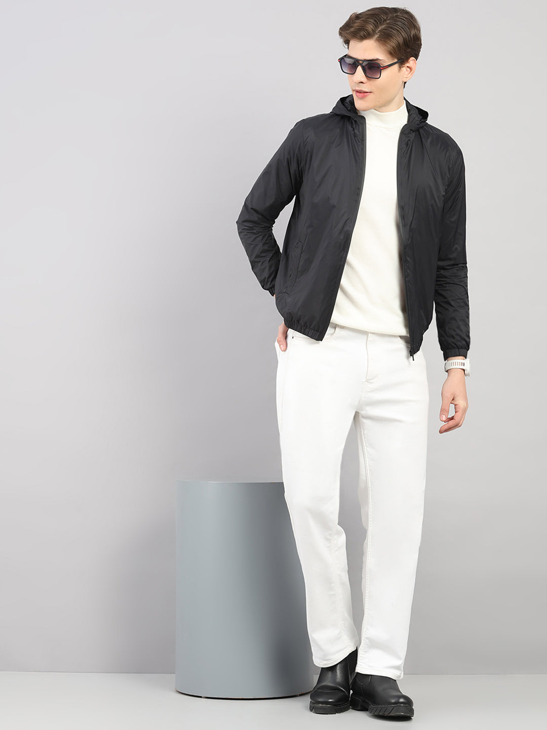 Rock.it Men Black Solid Hooded Full Sleeve Jacket