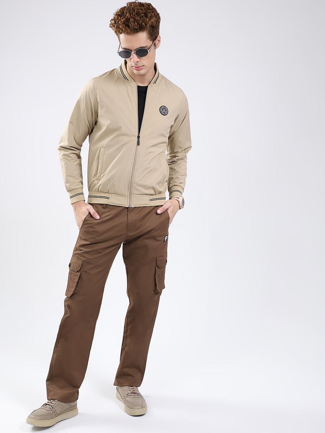 Rock.it Men Beige Solid Band Neck Full Sleeve Jacket