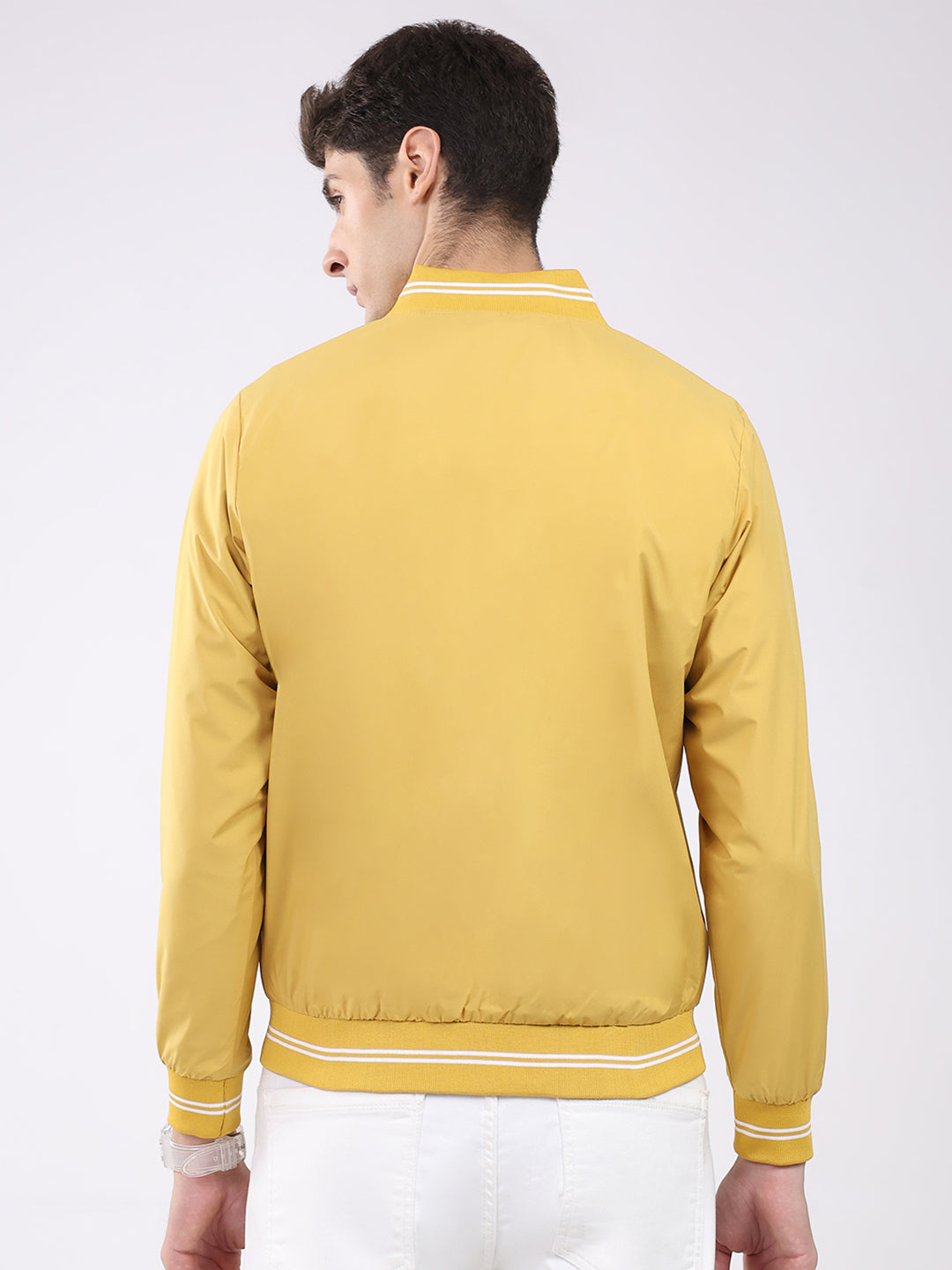 Rock.it Men Mustard Solid Band Neck Full Sleeve Jacket