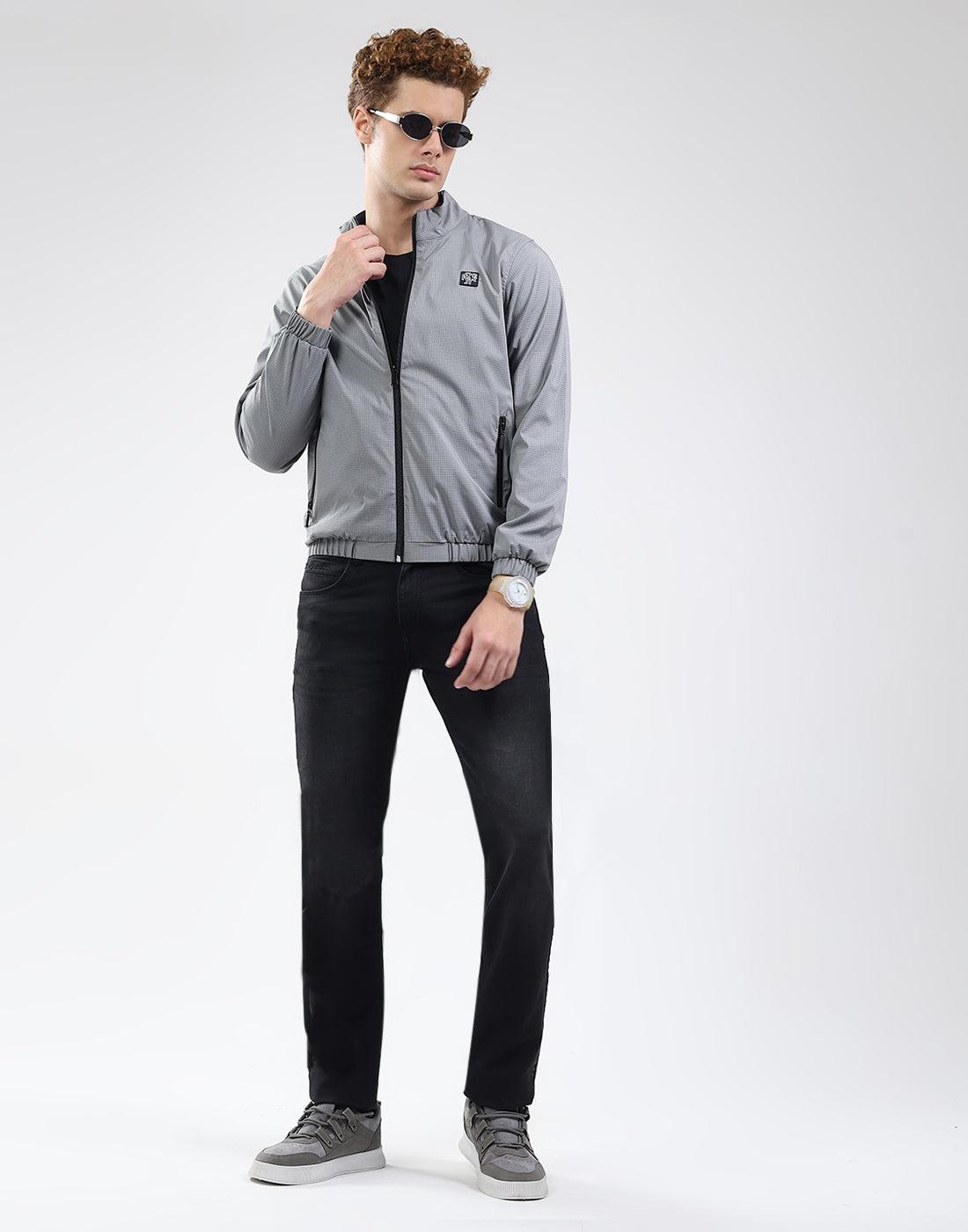Rock.it Men Grey Solid Mock Neck Full Sleeve Jacket