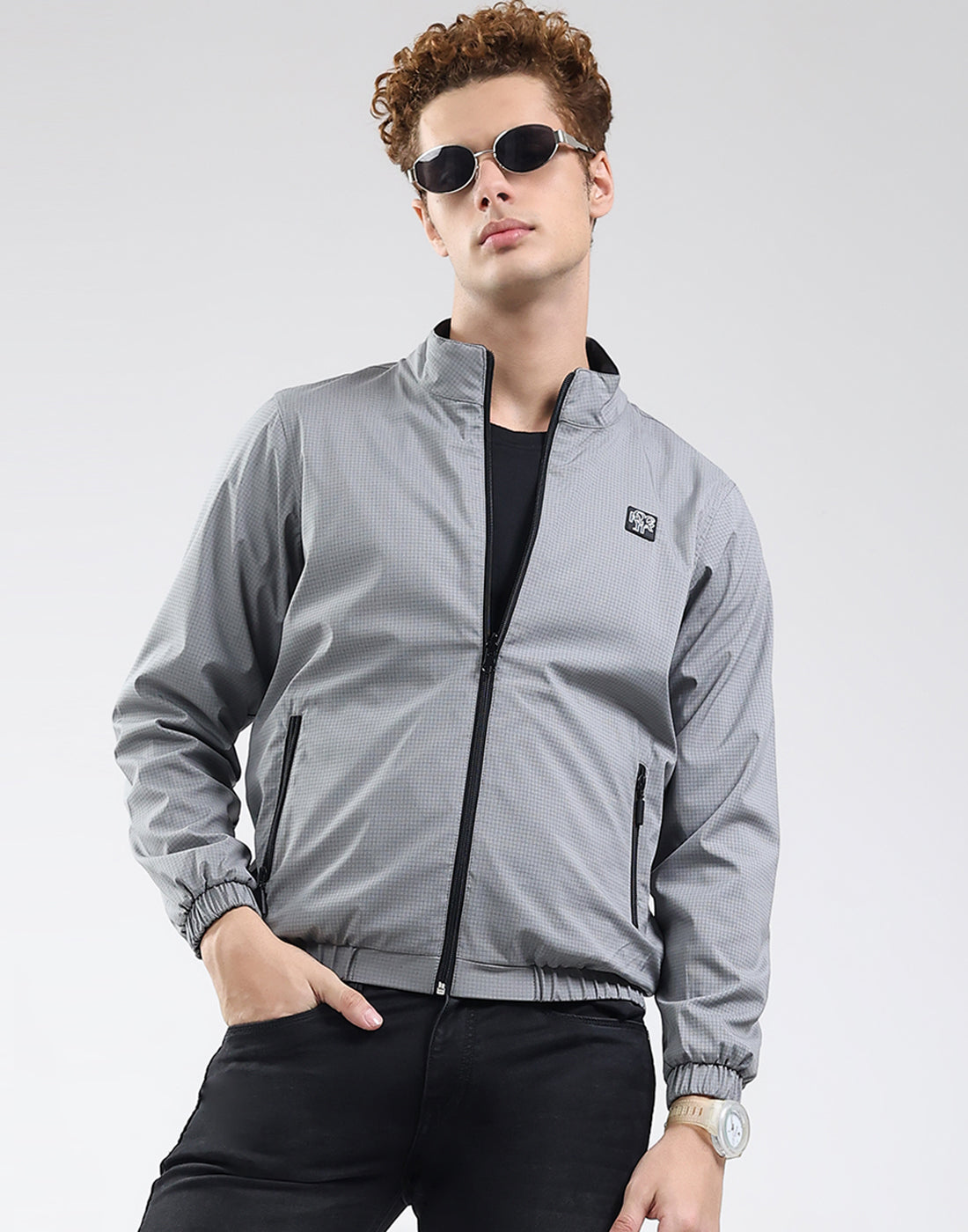 Rock.it Men Grey Solid Mock Neck Full Sleeve Jacket