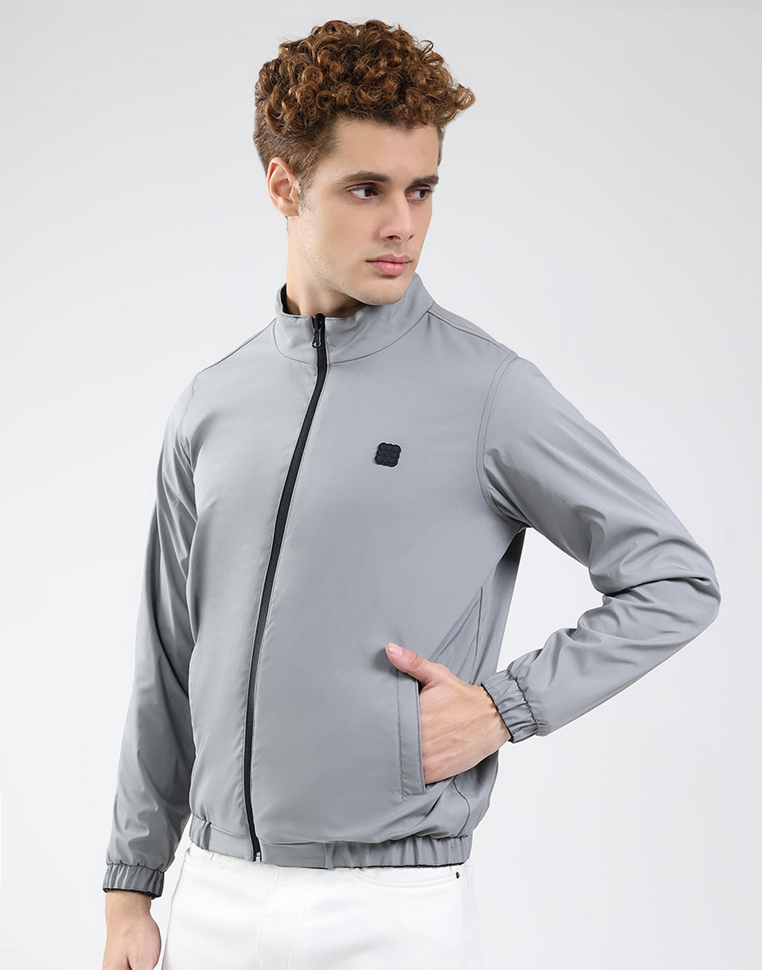 Rock.it Men Navy Blue Solid Mock Neck Full Sleeve Jacket