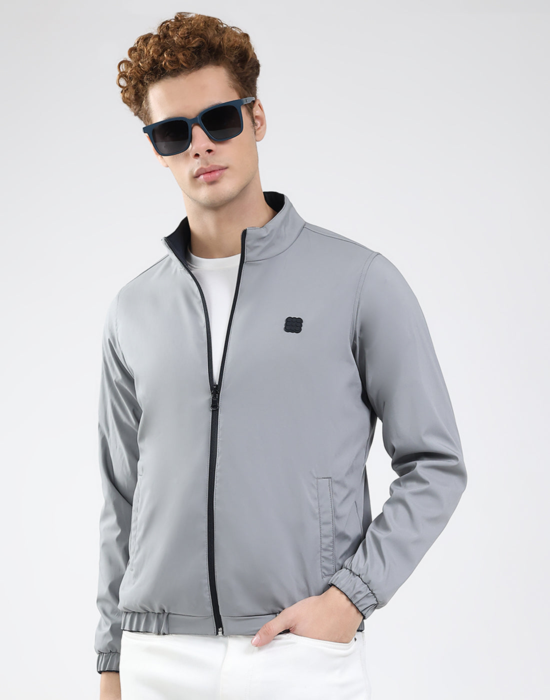 Rock.it Men Navy Blue Solid Mock Neck Full Sleeve Jacket