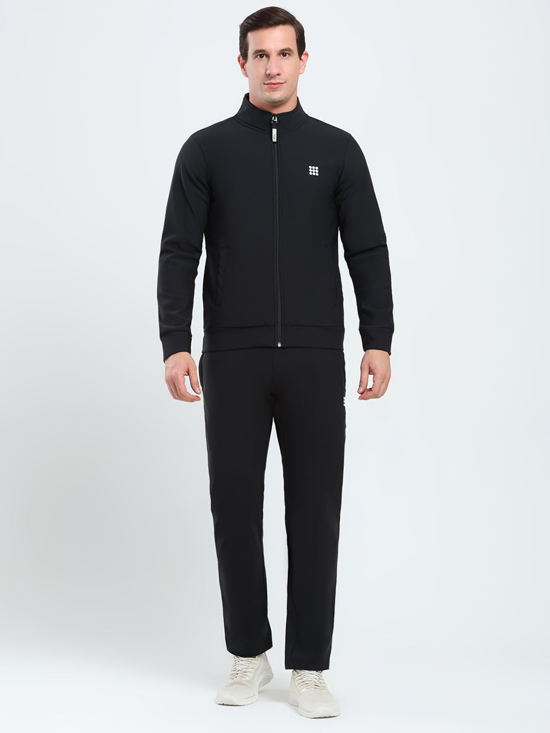 Rock.it Men Black Solid Mock Neck Full Sleeve Winter Tracksuit