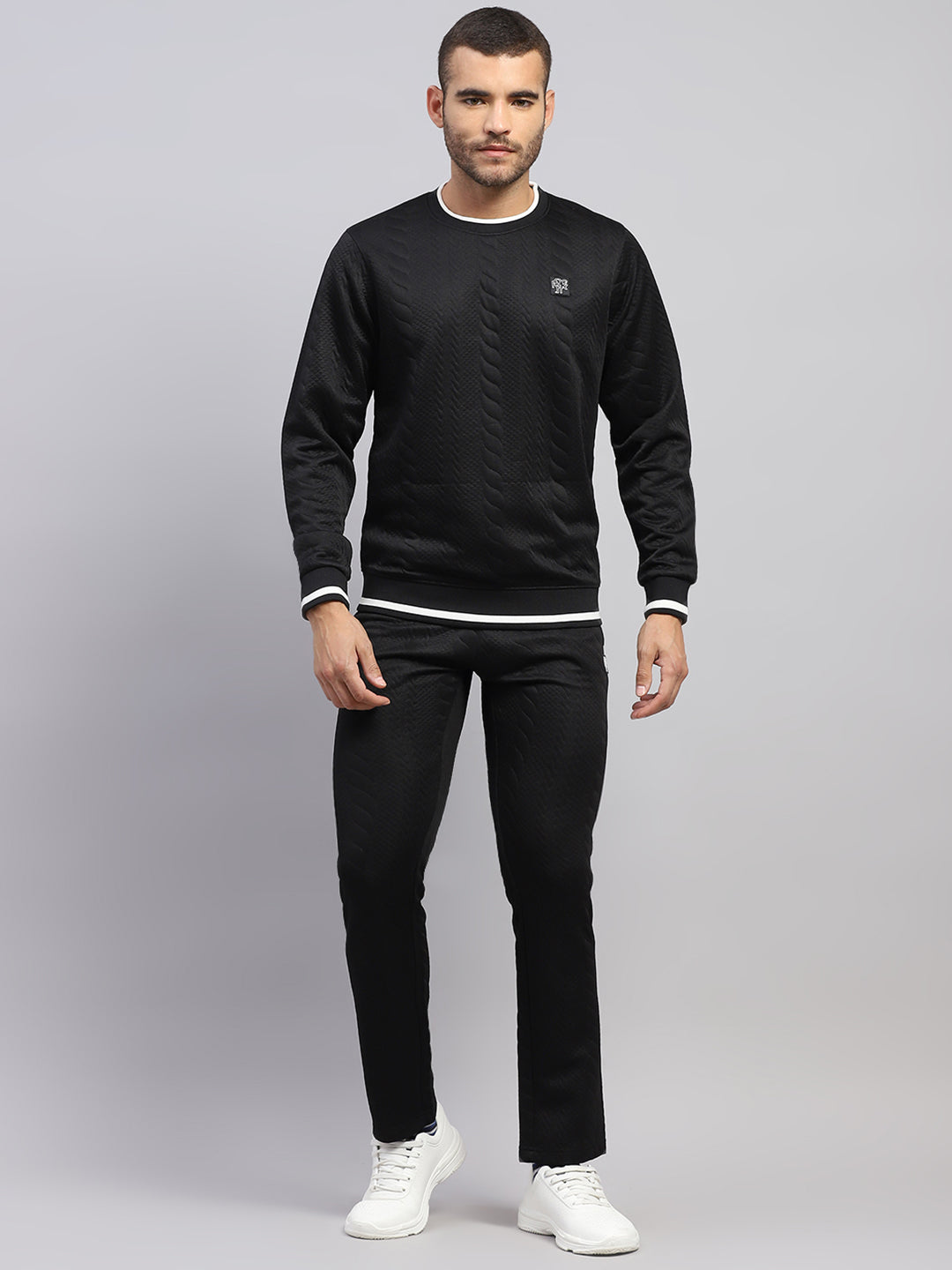 Rock.it Men Black Self Design Round Neck Sleeveless Winter Tracksuit