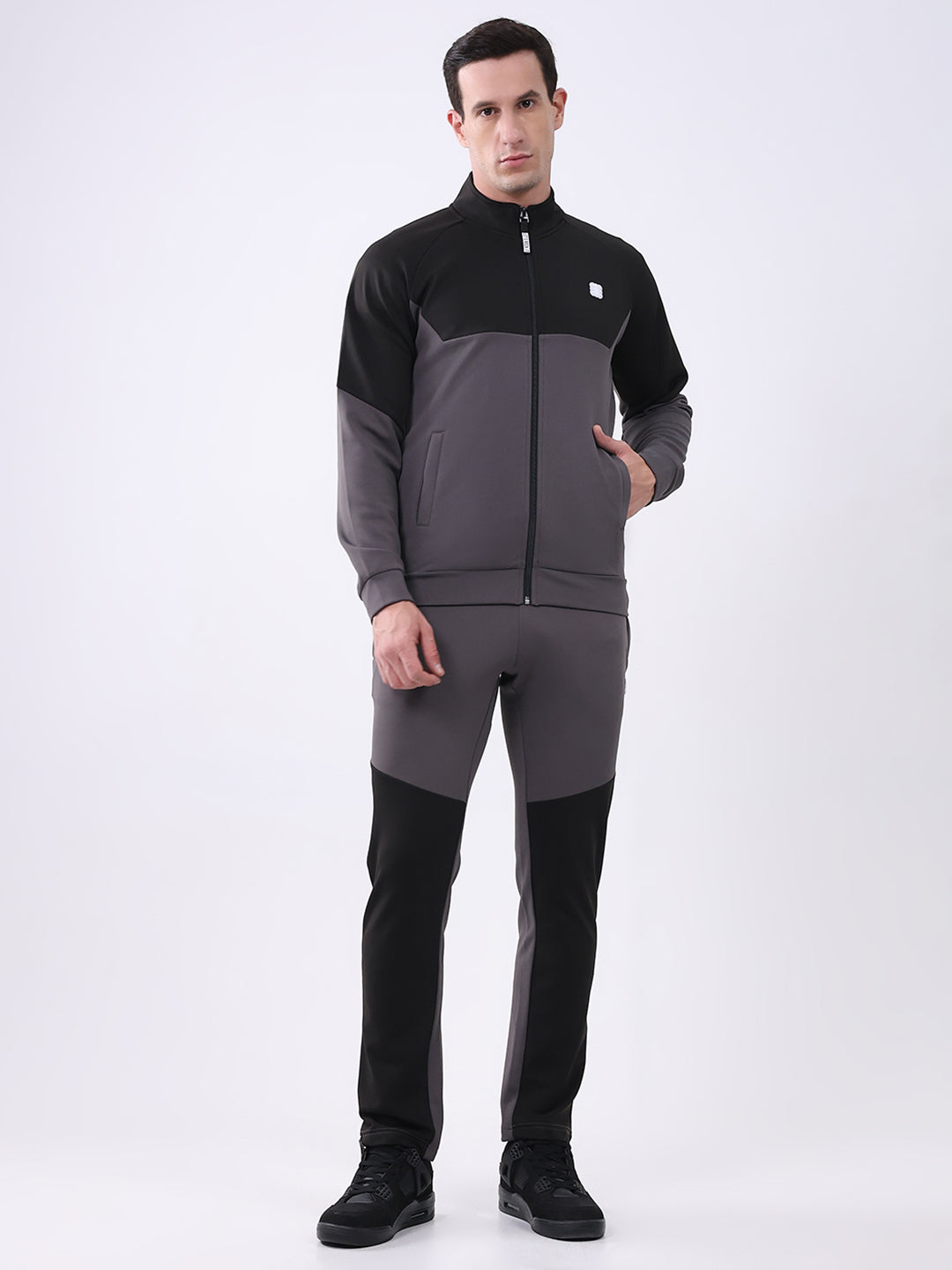 Rock.it Men Black Solid Mock Neck Full Sleeve Winter Tracksuit