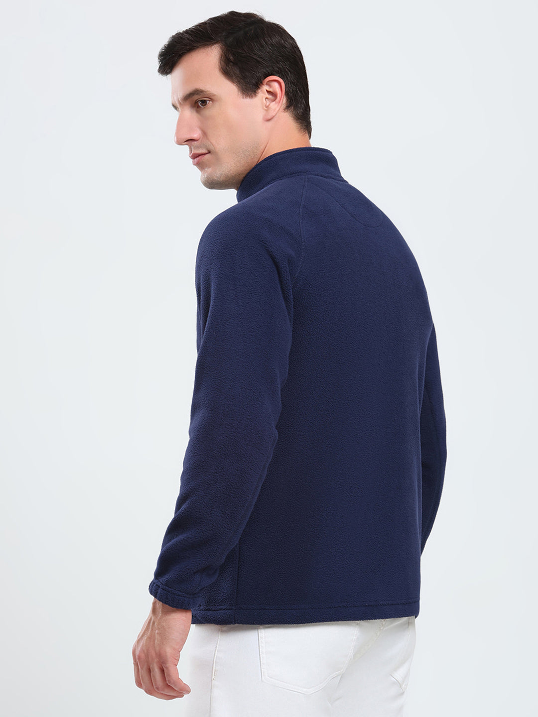 Rock.it Men Navy Blue Solid Mock Neck Full Sleeve Sweatshirt