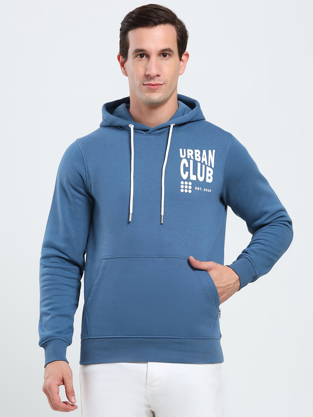 Rock.it Men Blue Printed Hooded Full Sleeve Sweatshirt