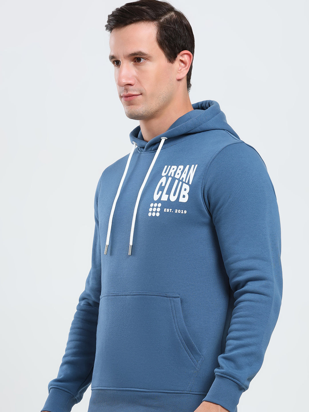 Rock.it Men Blue Printed Hooded Full Sleeve Sweatshirt