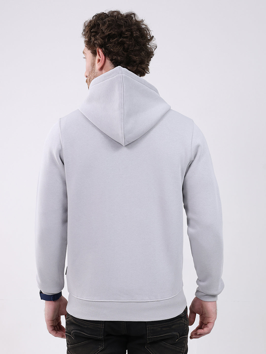 Rock.it Men Grey Solid Hooded Full Sleeve Sweatshirt