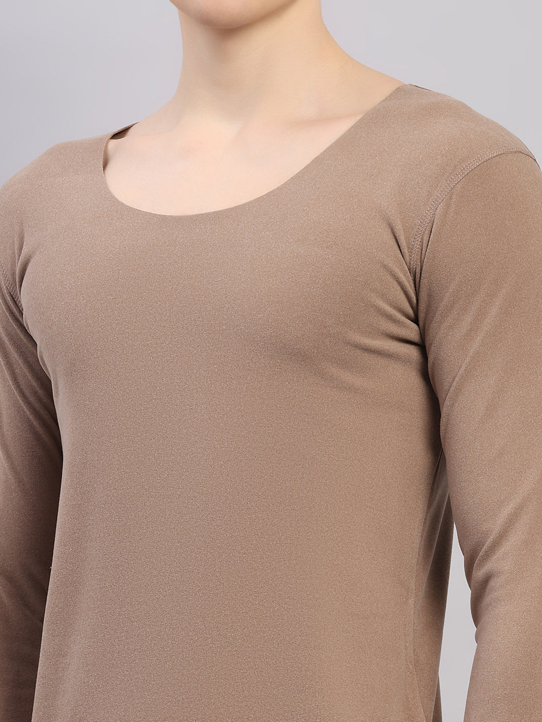 Rock.it Men Beige Solid Round Neck Full Sleeve Thermal Vest