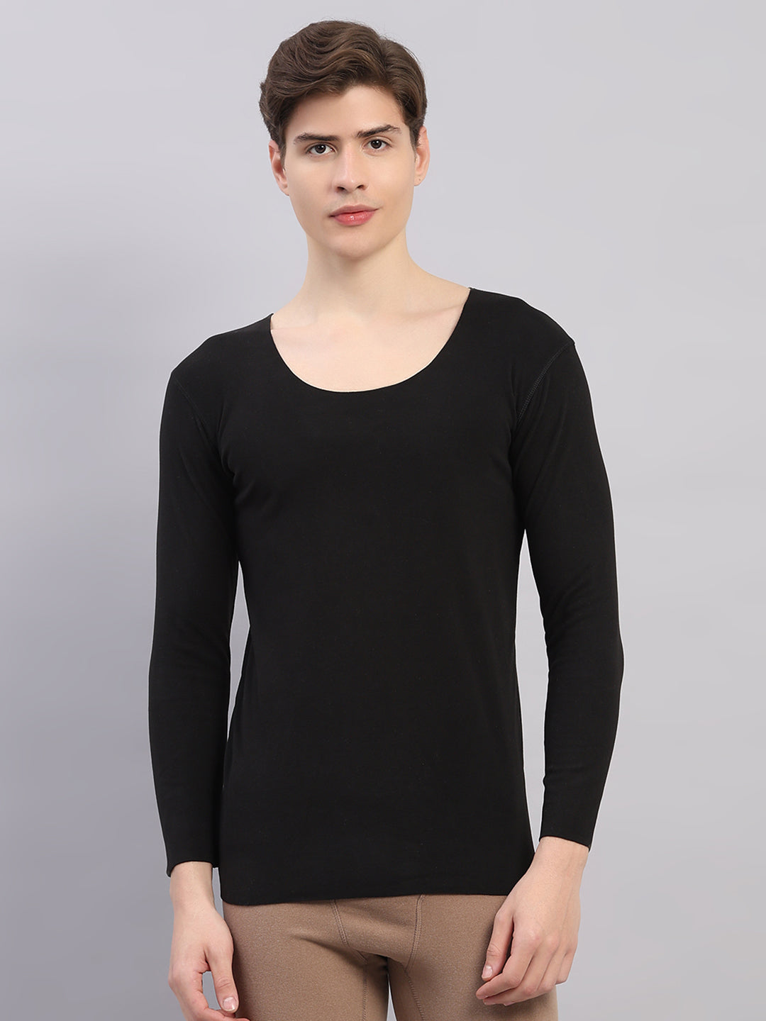 Rock.it Men Black Solid Round Neck Full Sleeve Thermal Vest