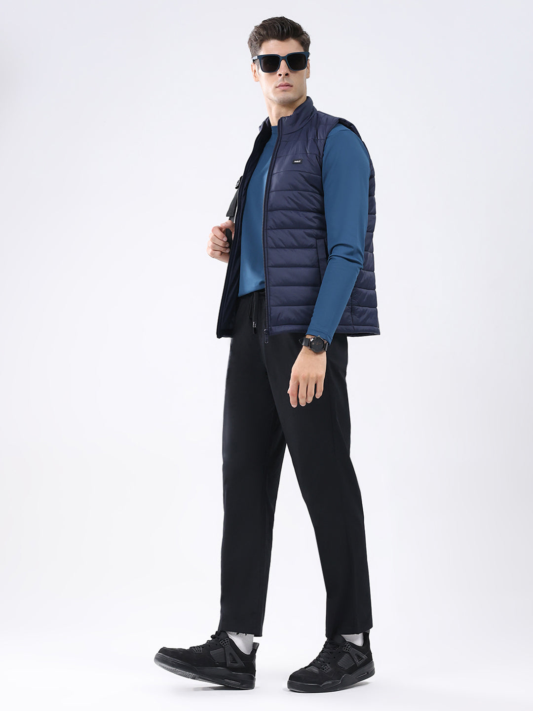 Rock.it Men Navy Blue Solid Collar Sleeveless Jacket