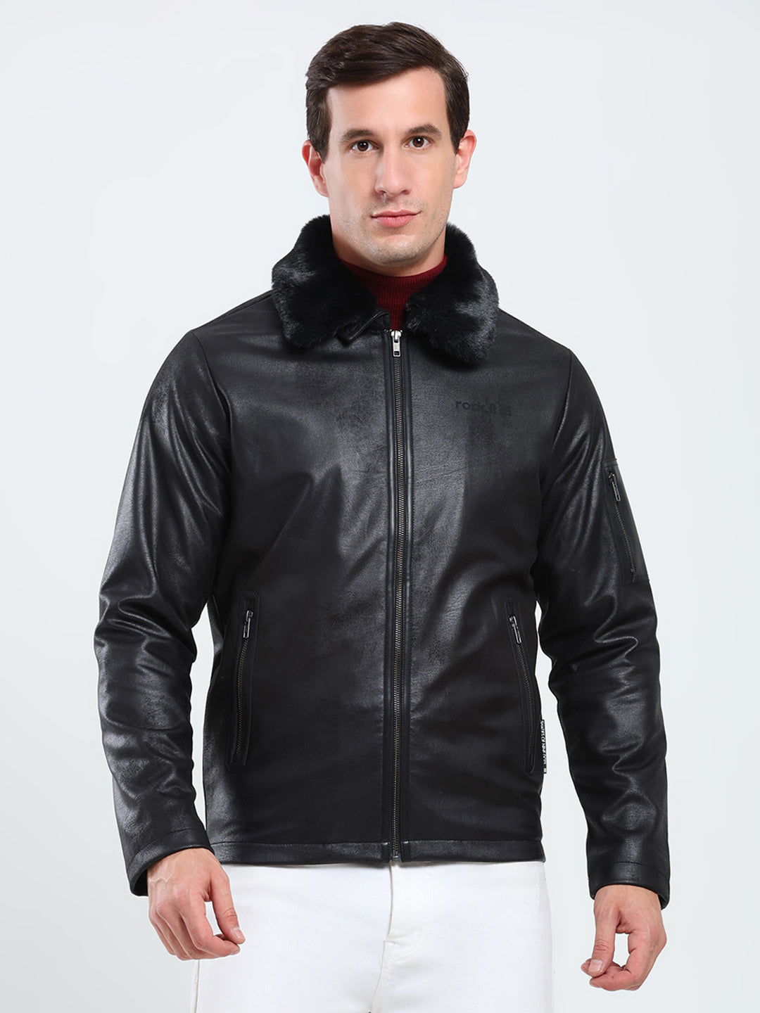 Rock.it Men Black Solid Collar Full Sleeve Jacket