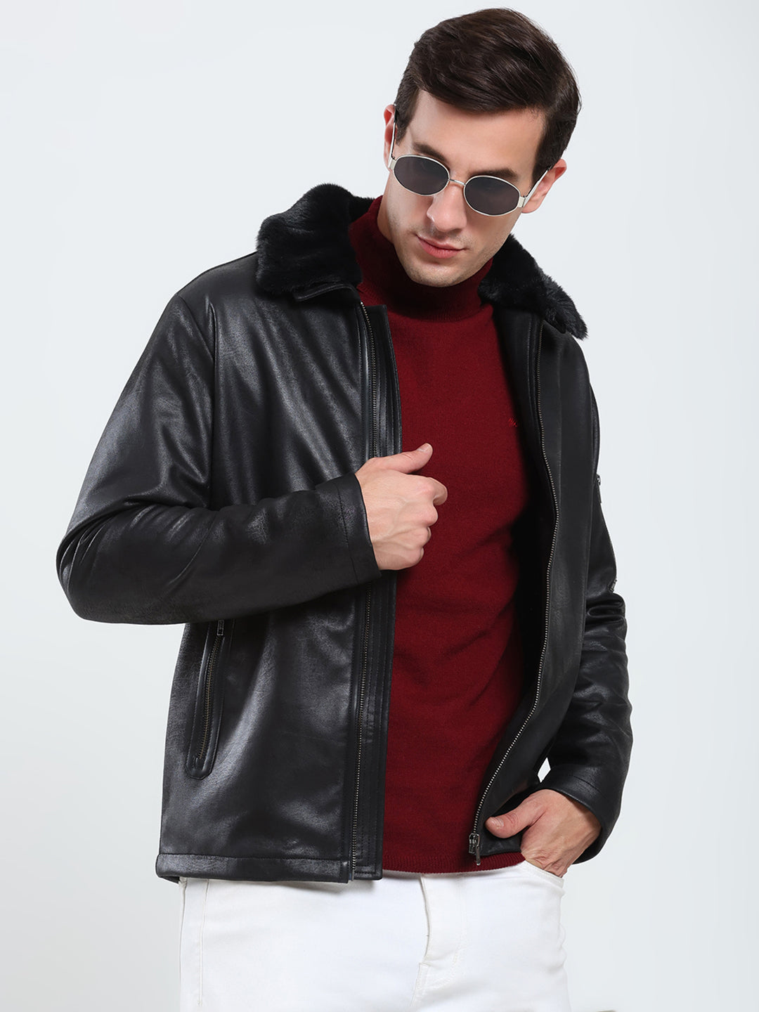 Rock.it Men Black Solid Collar Full Sleeve Jacket