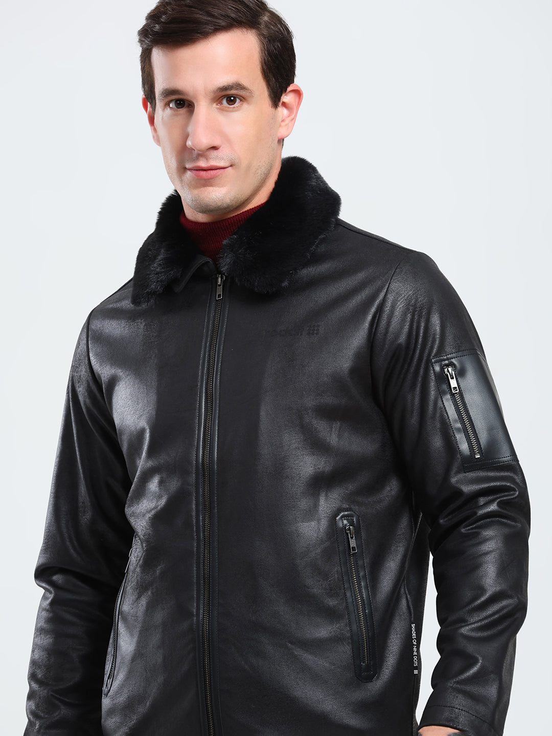 Rock.it Men Black Solid Collar Full Sleeve Jacket