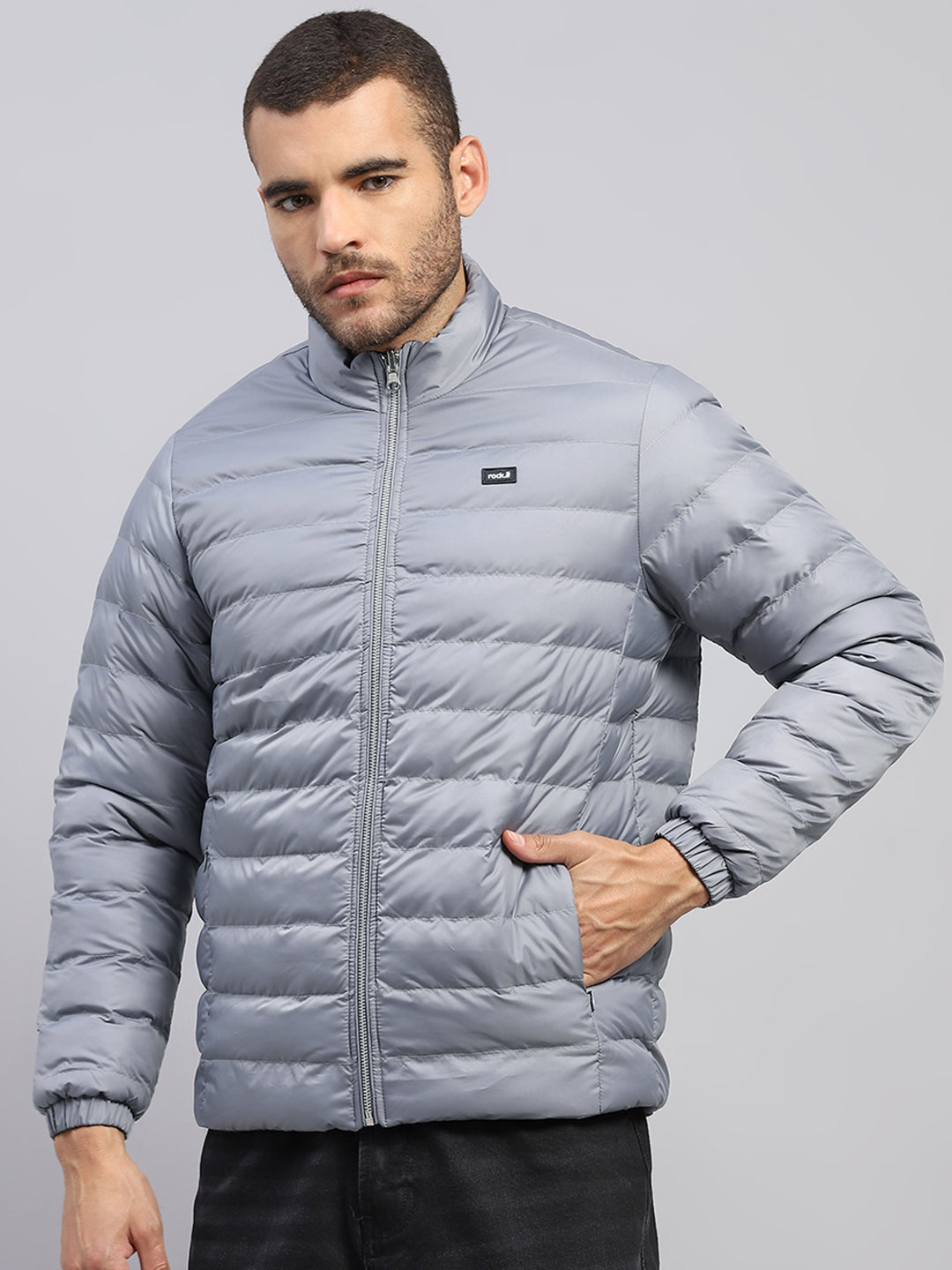 Rock.it Men Grey Solid Collar Full Sleeve Jacket