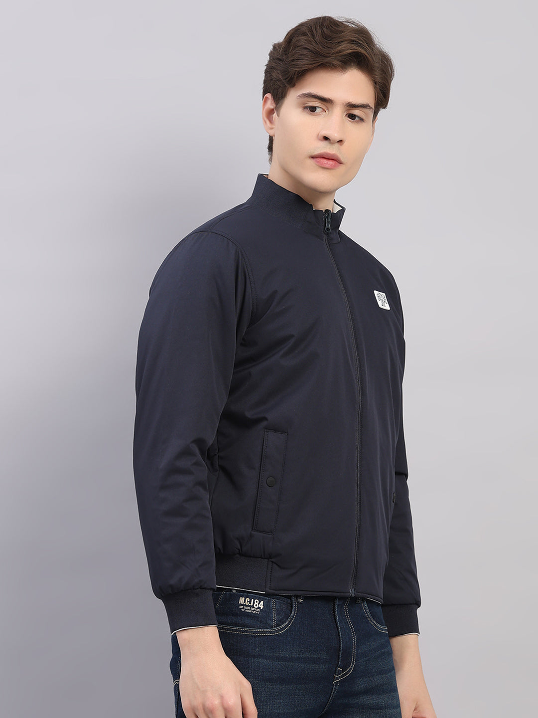 Rock.it Men Navy Blue Solid Hooded Full Sleeve Reversible Jacket