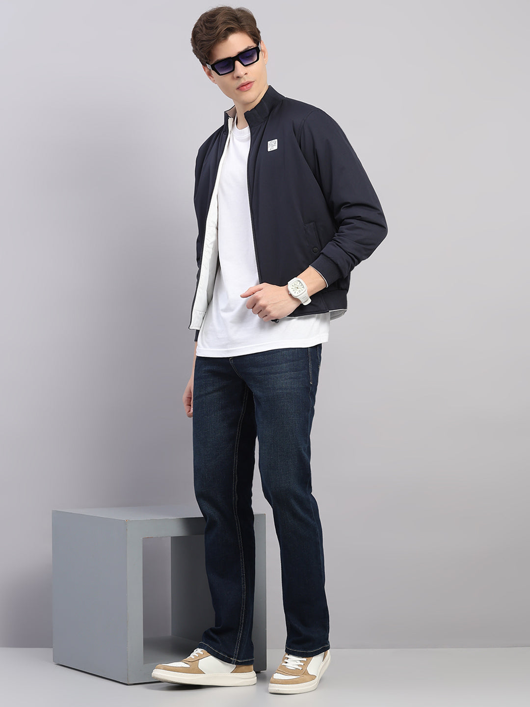 Rock.it Men Navy Blue Solid Hooded Full Sleeve Reversible Jacket