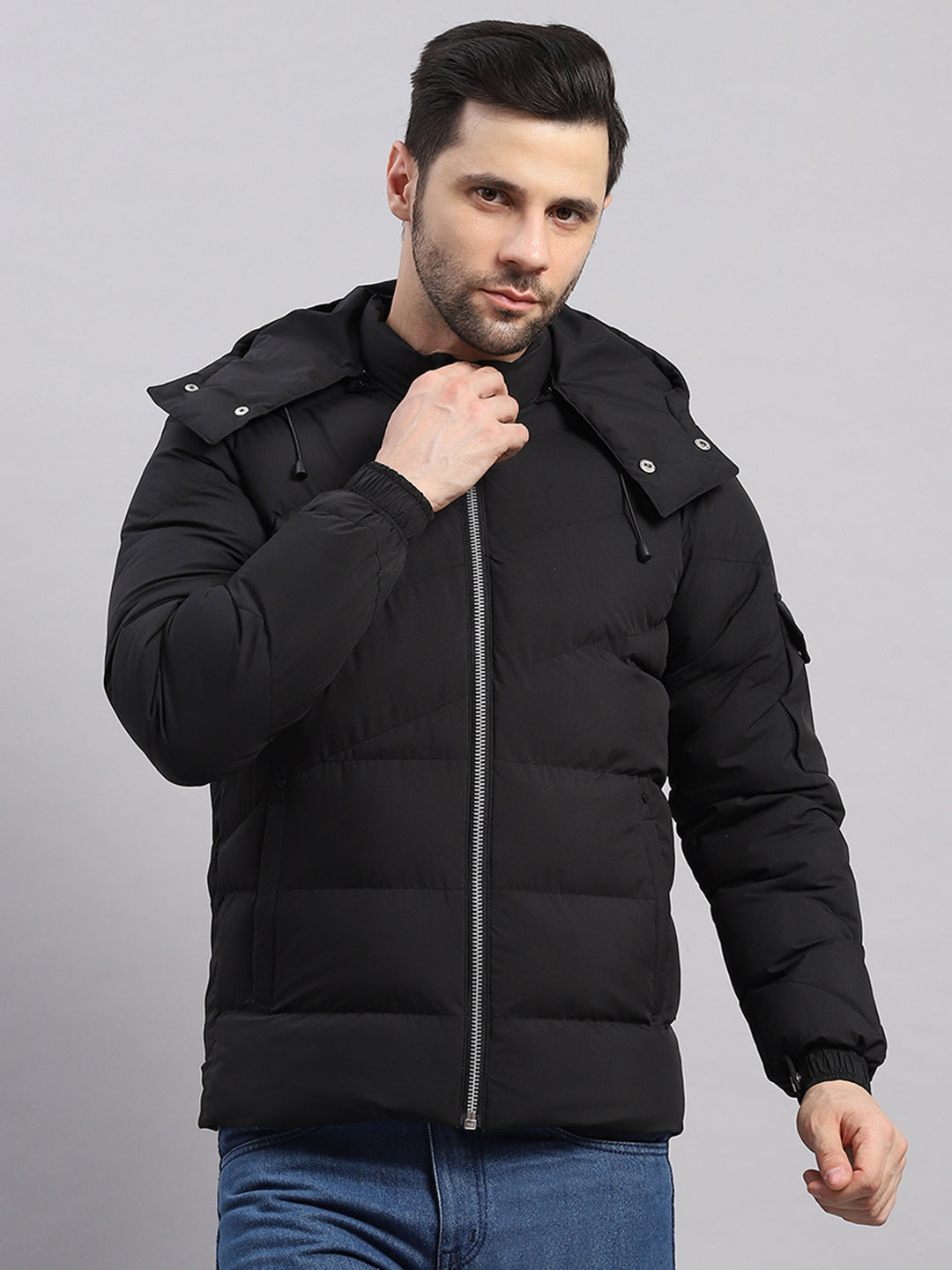 Rock.it Men Black Solid Collar Full Sleeve Jacket