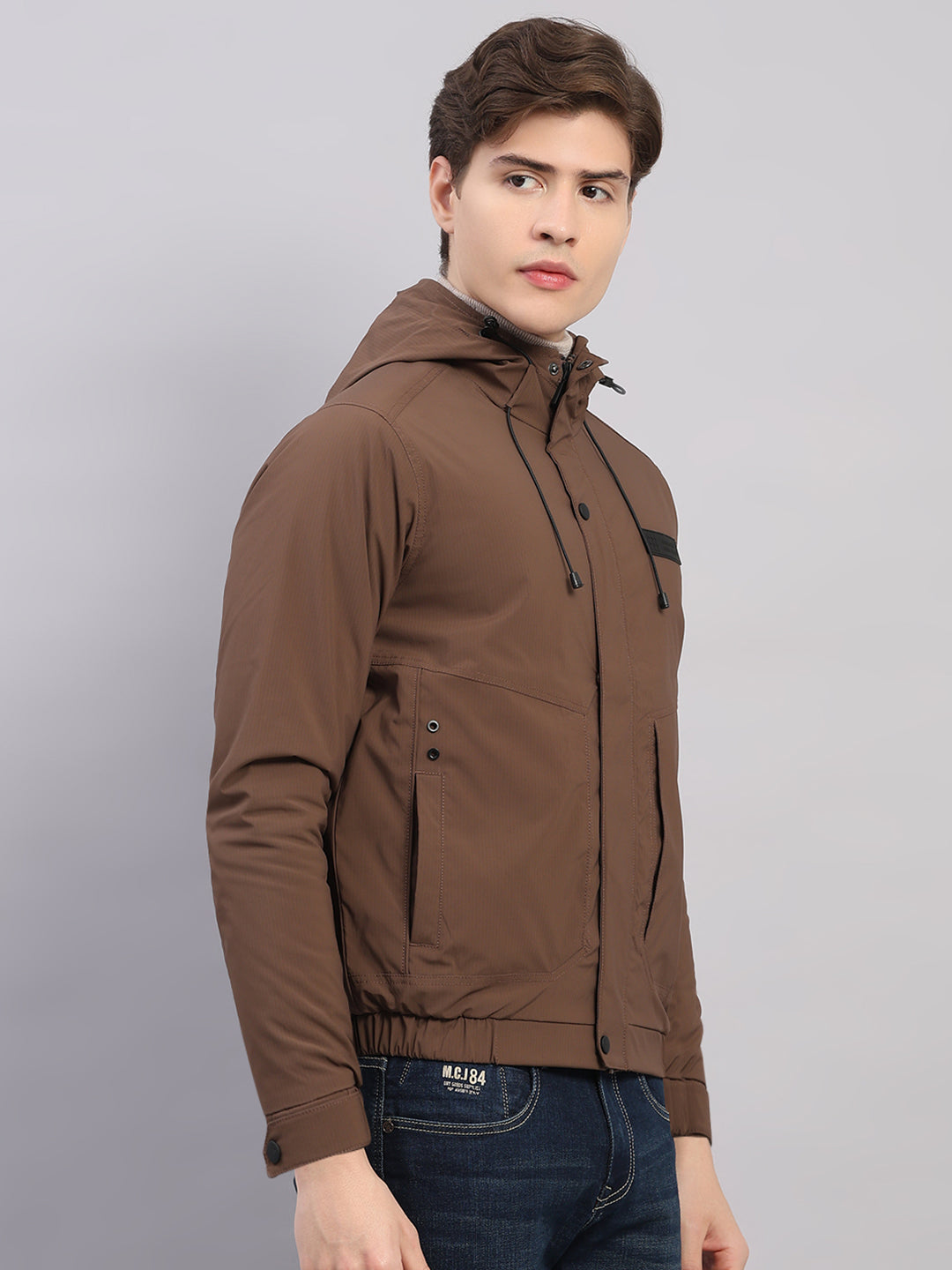 Rock.it Men Brown Solid Hooded Full Sleeve Jacket