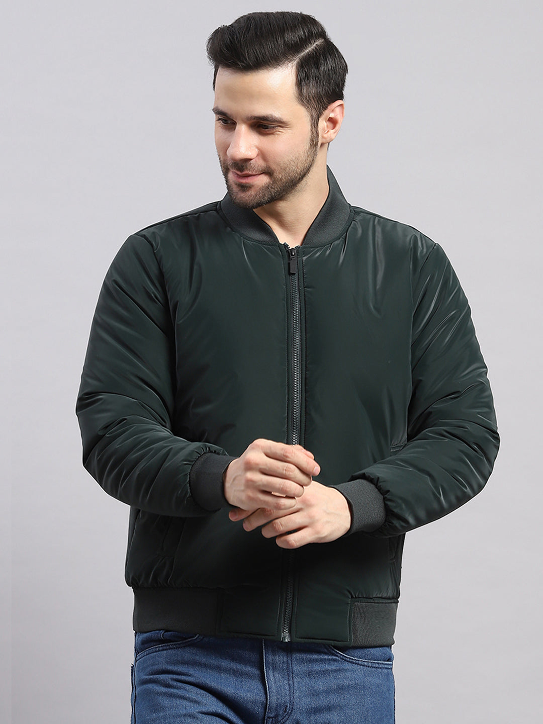 Rock.it Men Olive Solid Collar Full Sleeve Jacket