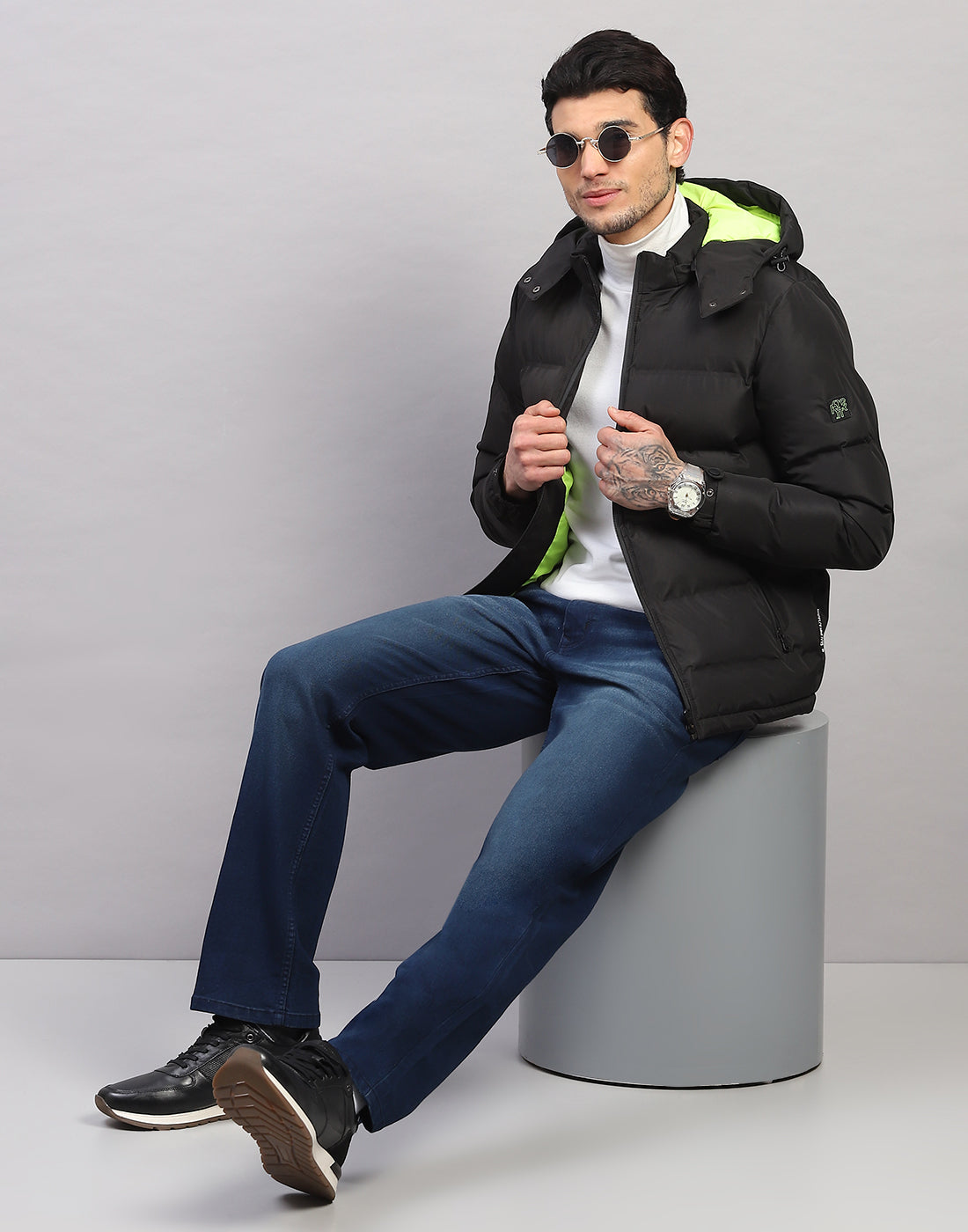 Rock.it Men Black Self Design Collar Full Sleeve Jacket