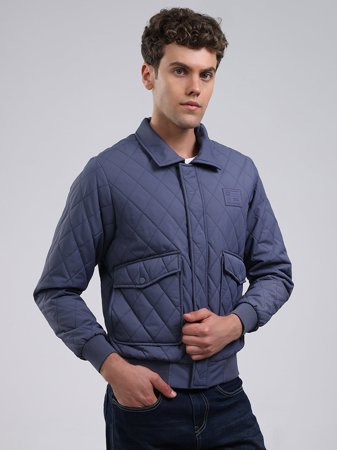 Rock.it Men Light Blue Solid Collar Full Sleeve Jacket