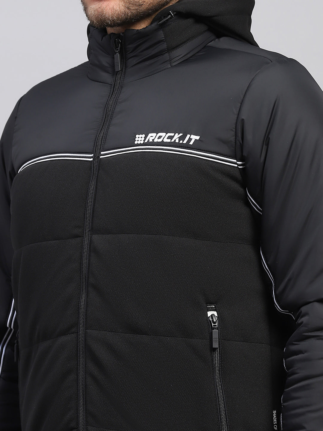 Rock.it Men Black Solid Stand Collar Full Sleeve Jacket