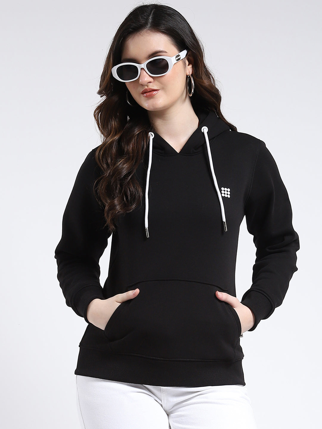 Rock.it Women Black Solid Hooded Full Sleeve Sweatshirt