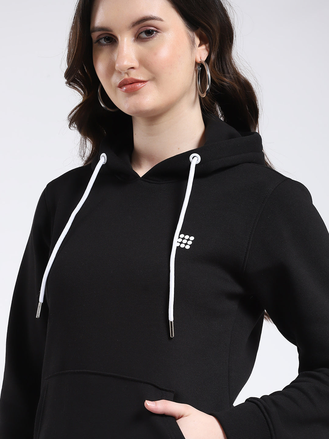 Rock.it Women Black Solid Hooded Full Sleeve Sweatshirt