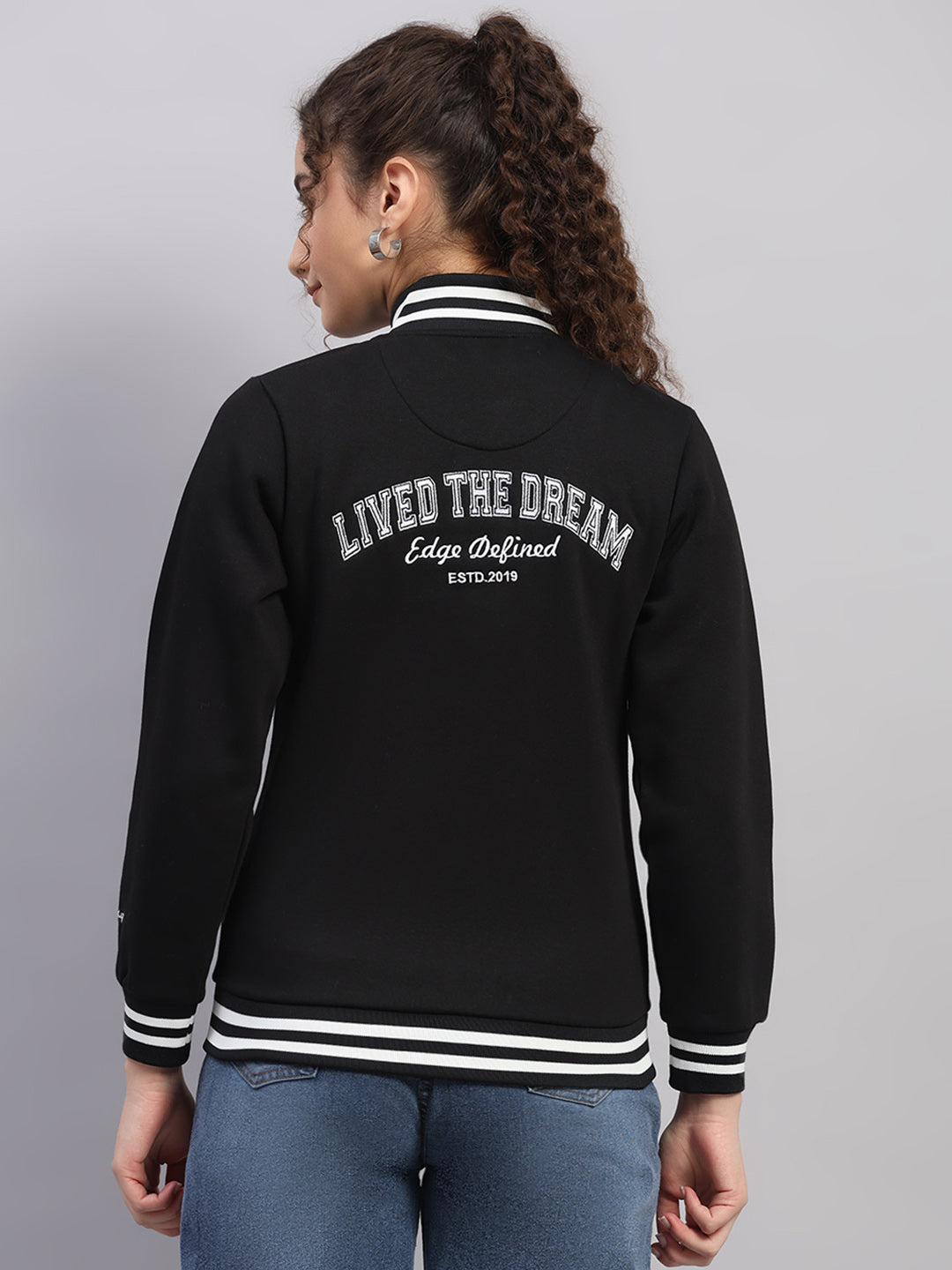 Rock.it Women Black Printed Round Neck Full Sleeve Sweatshirt