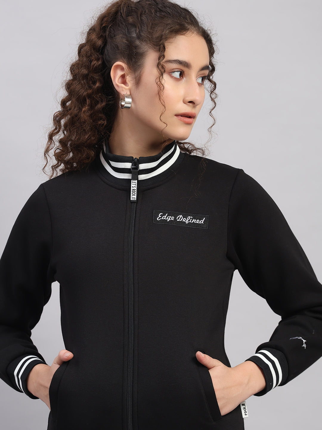 Rock.it Women Black Printed Round Neck Full Sleeve Sweatshirt