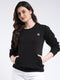 Rock.it Women Black Solid Round Neck Full Sleeve Sweatshirt