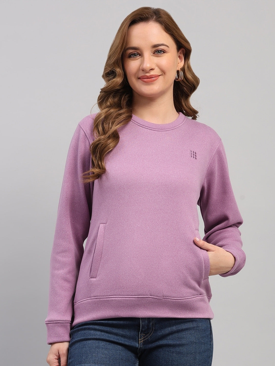Rock.it Women Purple Solid Round Neck Full Sleeve Sweatshirt