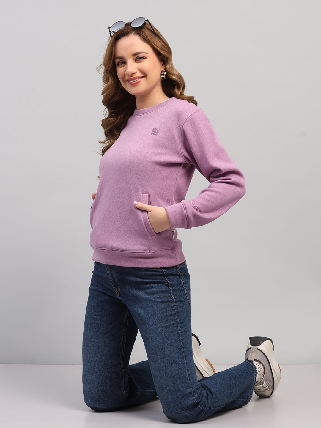 Rock.it Women Purple Solid Round Neck Full Sleeve Sweatshirt