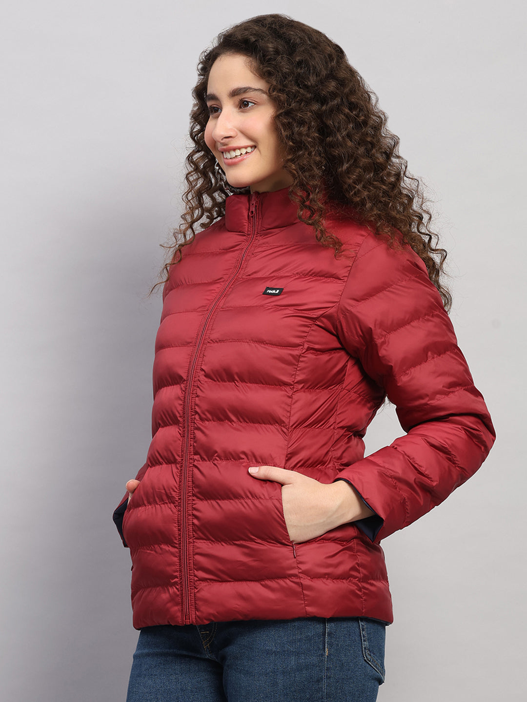 Rock.it Women Maroon Solid Collar Full Sleeve Jacket