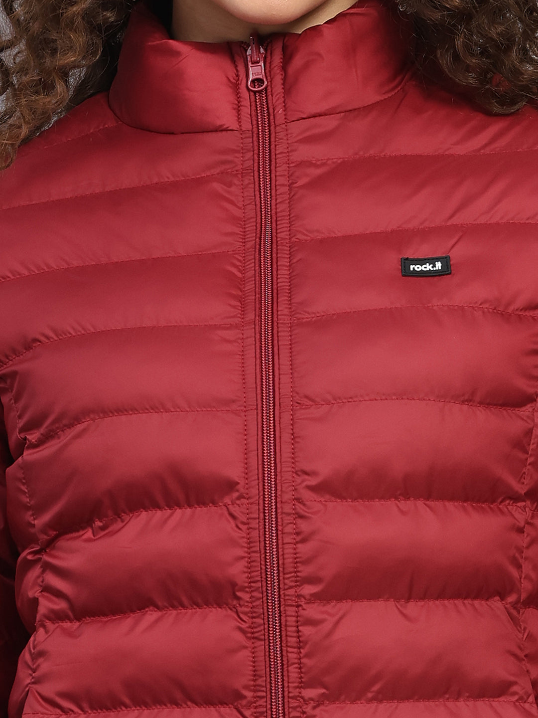 Rock.it Women Maroon Solid Collar Full Sleeve Jacket