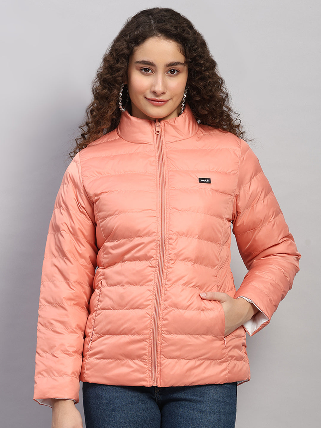 Rock.it Women Coral Solid Collar Full Sleeve Jacket