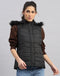 Rock.it Women Black Solid Collar Sleeveless Jacket