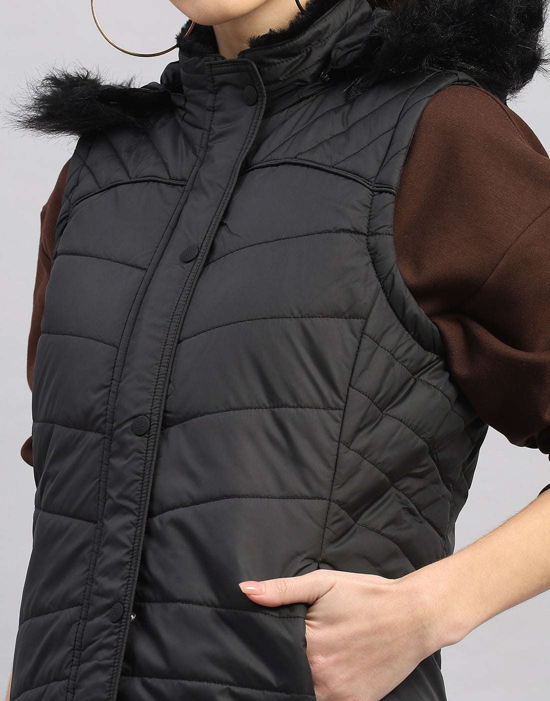 Rock.it Women Black Solid Collar Sleeveless Jacket