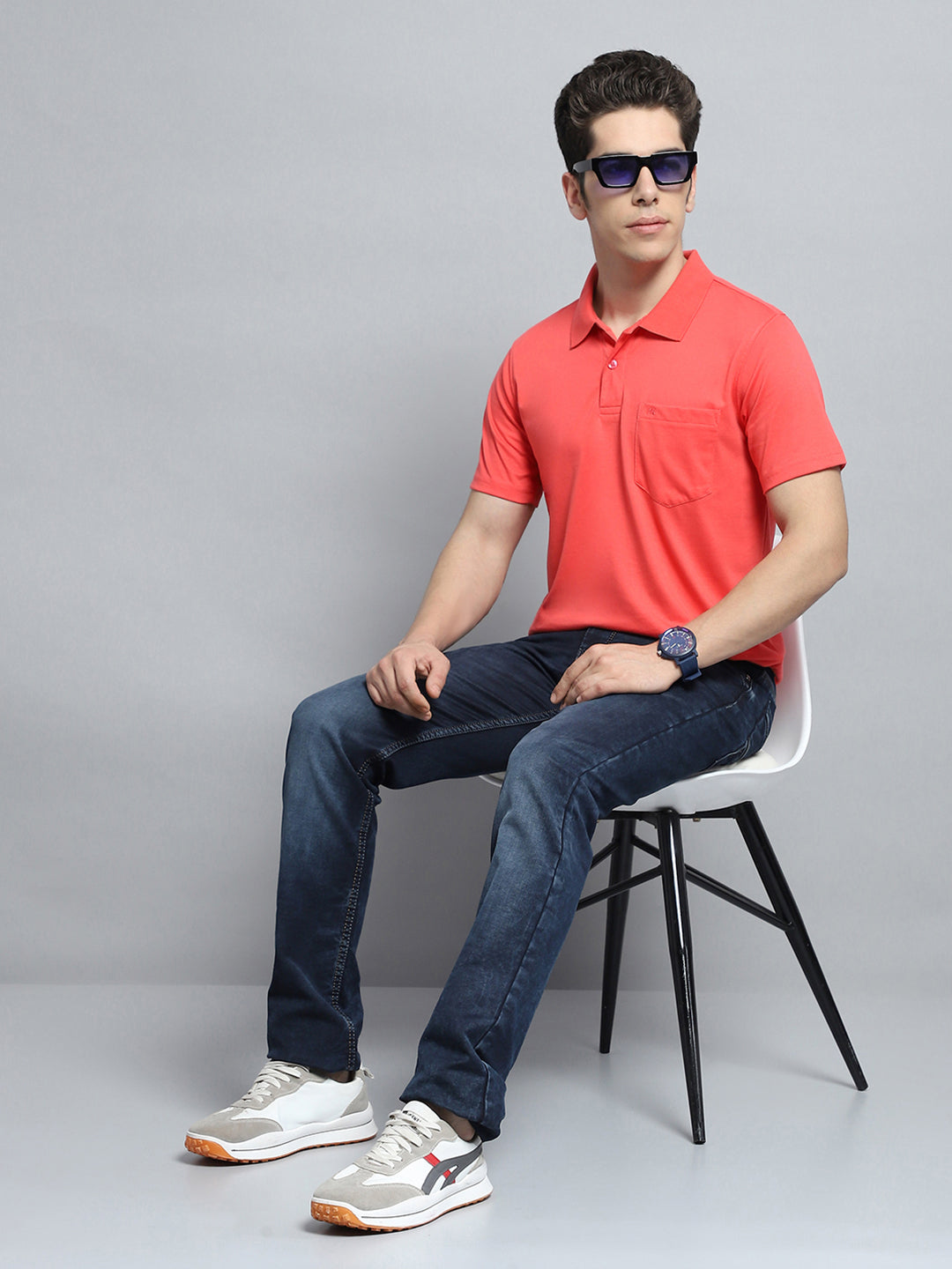 Men Pink Solid Collar Half Sleeve T-Shirt