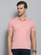 Men Pink Solid Collar Half Sleeve T-Shirt