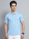 Men Sky Blue Solid Collar Half Sleeve T-Shirt