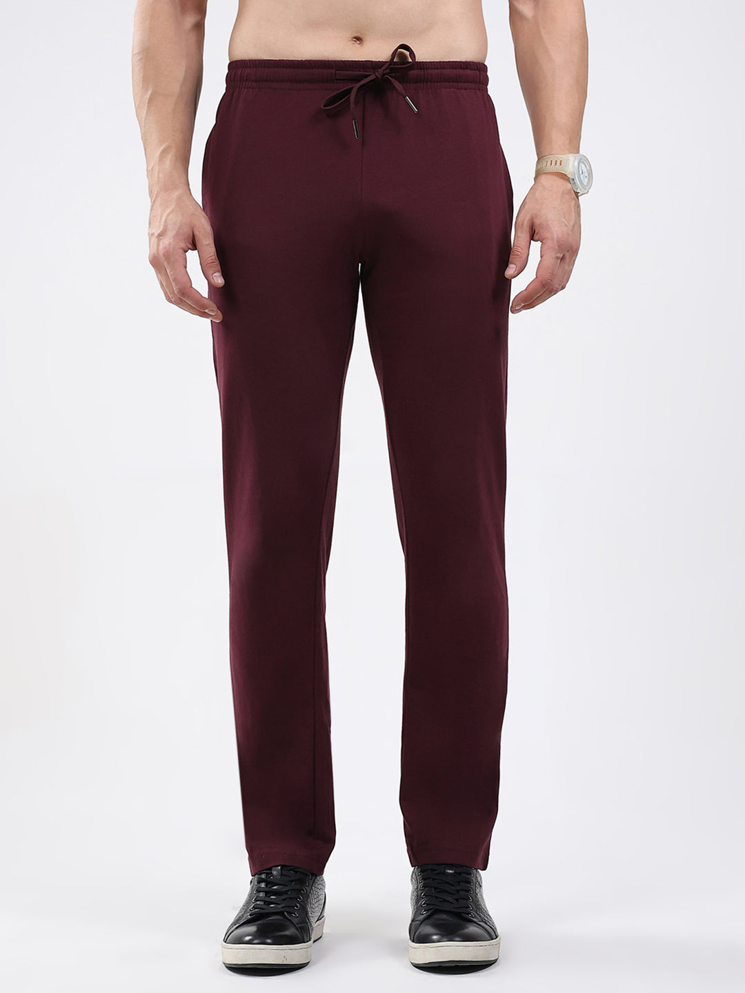 Men Maroon Solid Regular Fit Lower