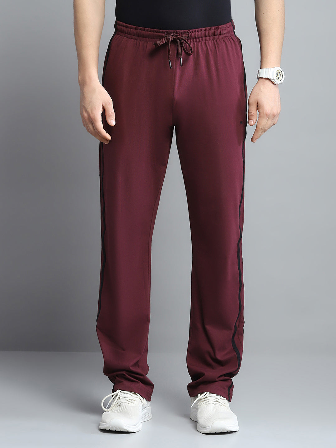 Men Maroon Solid Regular Fit Lower