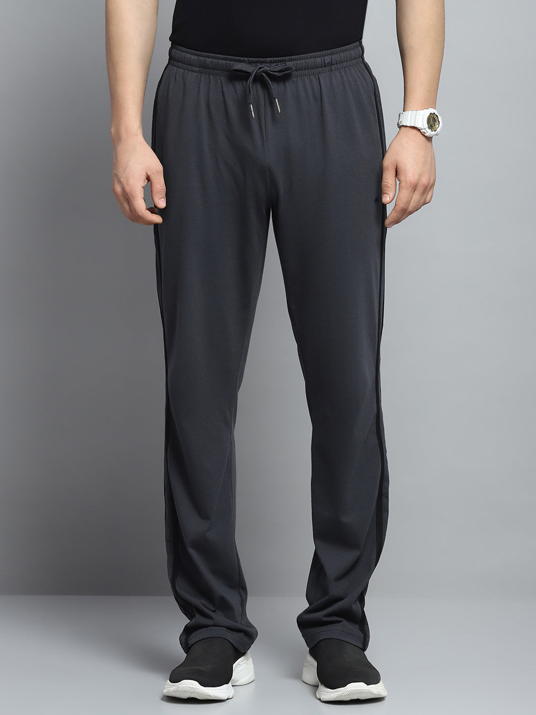 Men Charcoal Solid Regular Fit Lower