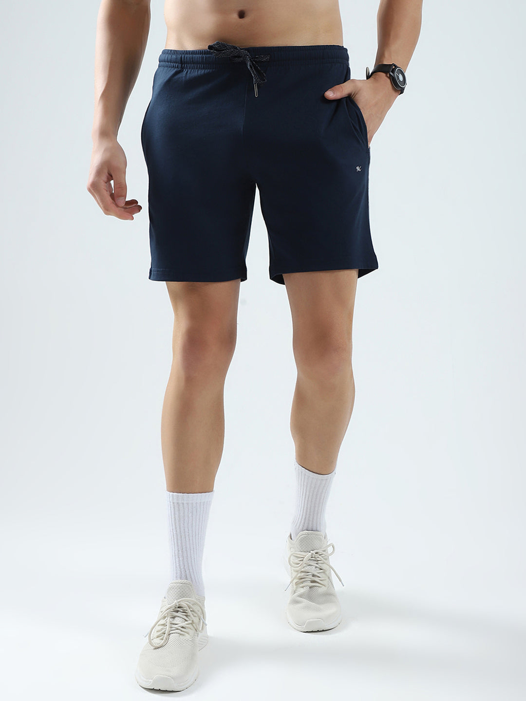 Men Navy Blue Solid Regular Fit Bermuda