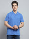 Men Blue Solid Collar Half Sleeve T-Shirt