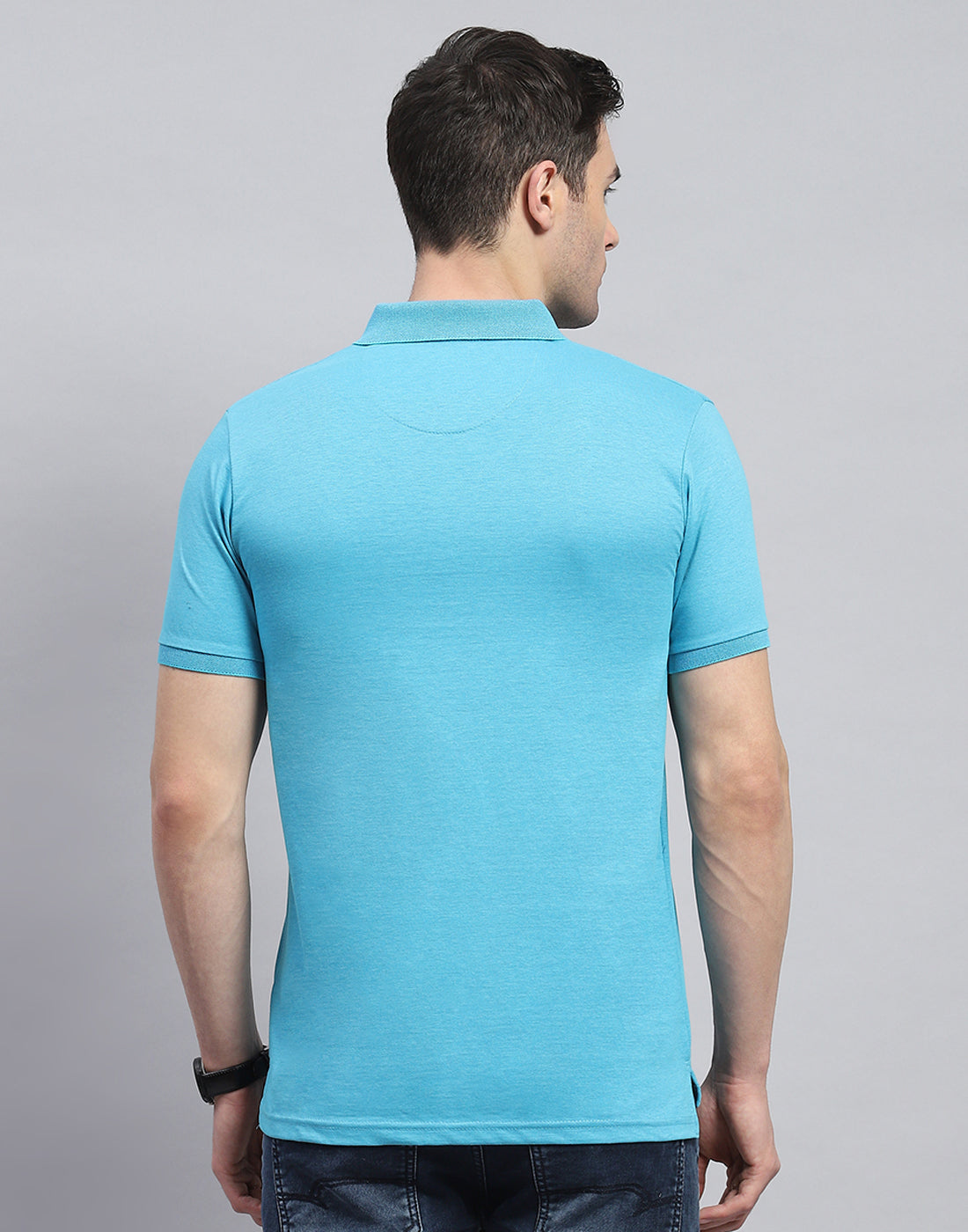 Men Blue Solid Collar Half Sleeve T-Shirt